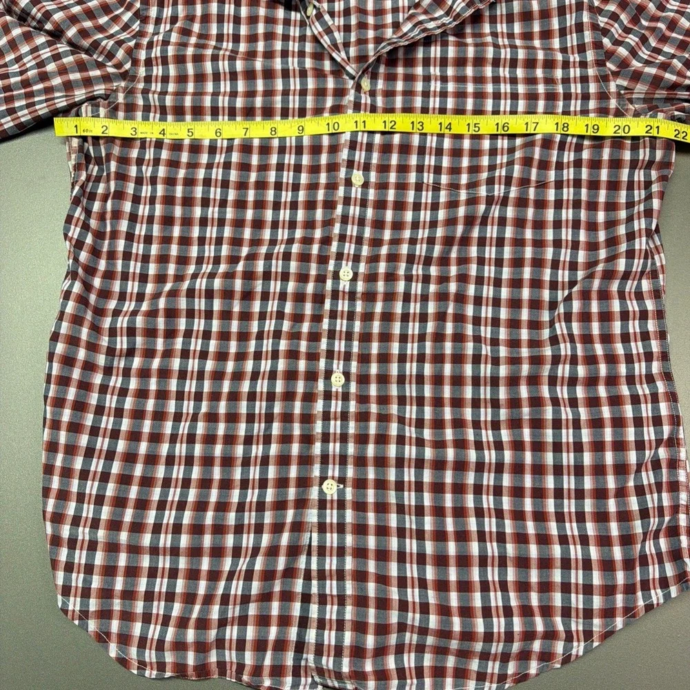 Banana Republic Custom Shirt L Tailored Slim Fit Plaid Red Blue career‎ church